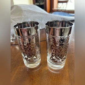 Vintage 1960s Kimico Knight Glass Tumbler Silver Trim Set of 2